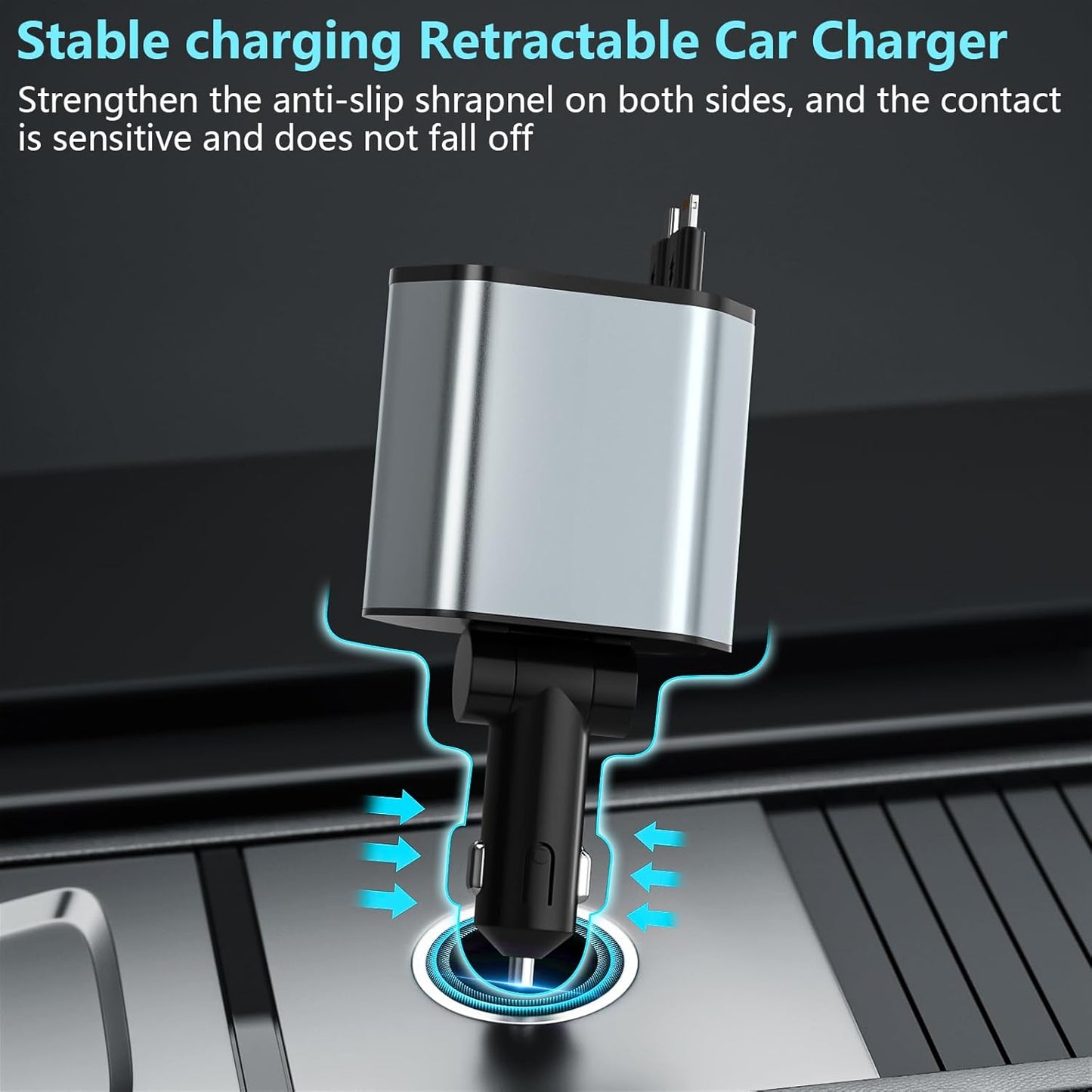 Retractable Car Charger 4 in 1 Fast 120W Retractable 7m Cables and 4 Electronic Ports Car Charger Compatible with iOS and Android Mobile Phones for All