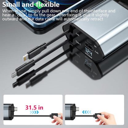 Retractable Car Charger 4 in 1 Fast 120W Retractable 7m Cables and 4 Electronic Ports Car Charger Compatible with iOS and Android Mobile Phones for All