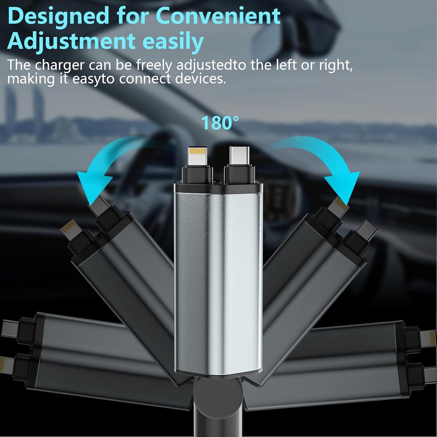 Retractable Car Charger 4 in 1 Fast 120W Retractable 7m Cables and 4 Electronic Ports Car Charger Compatible with iOS and Android Mobile Phones for All