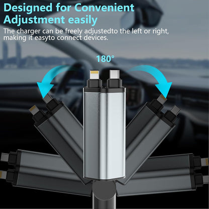 Retractable Car Charger 4 in 1 Fast 120W Retractable 7m Cables and 4 Electronic Ports Car Charger Compatible with iOS and Android Mobile Phones for All